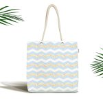 - Canta-4363 - Realhomes Realhomes Mavi Altın Varaklı Çizgi Motifli Kumaş Plaj Çantası Realhomes