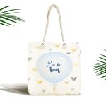 - Canta-4364 - Realhomes Realhomes Mavi Balon ve Altın Kalpler Özel Tasarımlı Kumaş Plaj Çantası Realhomes