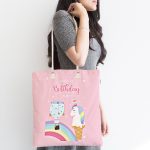 Pembe Zeminde Unicorn Tasarımlı Çocuk Odası Kumaş Plaj Çantası Realhomes