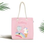 Pembe Zeminde Unicorn Tasarımlı Çocuk Odası Kumaş Plaj Çantası Realhomes