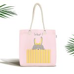 Realhomes Pembe Zeminde Gri Sarı Ayıcık Motifli Kumaş Plaj Çantası Realhomes