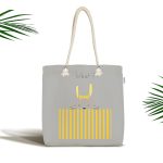 - Canta-4376 - Realhomes Realhomes Gri Zeminde Gri Sarı Ayıcık Kumaş Plaj Çantası Realhomes