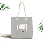 - Canta-4387 - Realhomes Realhomes Gri Zeminde Its Girl Tavşan Motifli Kumaş Plaj Çantası Realhomes