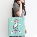 Bisiklete Binmiş Unicorn Desenli Özel Tasarımlı Dijital Baskılı Kumaş Plaj Çantası Realhomes