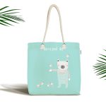 - Canta-4391 - Realhomes Yeşil Zeminde Ayıcık Bebek Odası Kumaş Plaj Çantası Realhomes