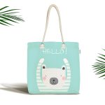 - Canta-4395 - Realhomes Yeşil Zeminde Sevimli Ayıcık Motifli Kumaş Plaj Çantası Realhomes