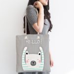 - Canta-4397-1 - Realhomes Gri Zeminde Sevimli Ayıcık Motifli Kumaş Plaj Çantası Realhomes