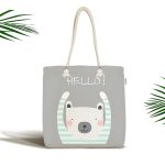 - Canta-4397 - Realhomes Gri Zeminde Sevimli Ayıcık Motifli Kumaş Plaj Çantası Realhomes