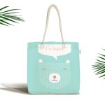 - Canta-4407 - Realhomes Yeşil Zeminde Mutlu Ayıcık Desenli Bebek Odası Kumaş Plaj Çantası Realhomes