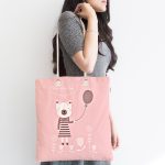 Pembe Zeminde Balon ve Ayıcık Desenli Bebek Odası Kumaş Plaj Çantası Realhomes