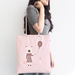 - Canta-4412-1 - Realhomes Pembe Zeminde Balon ve Ayıcık Desenli Bebek Odası Kumaş Plaj Çantası Realhomes