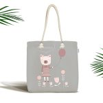 Gri Zeminde Balon ve Ayıcık Desenli Bebek Odası Kumaş Plaj Çantası Realhomes