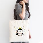 - Canta-4414-1 - Realhomes Realhomes Uçan Sevimli Penguen Tasarımlı Kumaş Plaj Çantası Realhomes