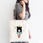 - Canta-4417-1 - Realhomes Realhomes Beyaz Zeminde Atkılı Ayıcık Desenli Kumaş Plaj Çantası Realhomes