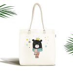 - Canta-4417 - Realhomes Realhomes Beyaz Zeminde Atkılı Ayıcık Desenli Kumaş Plaj Çantası Realhomes