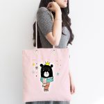 - Canta-4418-1 - Realhomes Realhomes Pembe Zeminde Atkılı Ayıcık Desenli Kumaş Plaj Çantası Realhomes