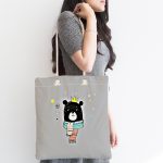 Realhomes Gri Zeminde Atkılı Ayıcık Desenli Kumaş Plaj Çantası Realhomes