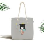 Realhomes Gri Zeminde Atkılı Ayıcık Desenli Kumaş Plaj Çantası Realhomes