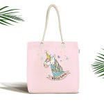 - Canta-4422 - Realhomes Realhomes Pembe Zeminde Unicorn Motifli Kumaş Plaj Çantası Realhomes