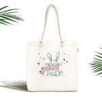 - Canta-4423 - Realhomes Realhomes Beyaz Zeminde Atkılı Tavşan Motifli Kumaş Plaj Çantası Realhomes