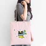 - Canta-4430-1 - Realhomes Realhomes Pembe Zeminde Atkılı Baykuş Desenli Kumaş Plaj Çantası Realhomes