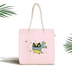 - Canta-4430 - Realhomes Realhomes Pembe Zeminde Atkılı Baykuş Desenli Kumaş Plaj Çantası Realhomes