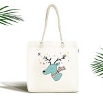 - Canta-4432 - Realhomes Realhomes Beyaz Zeminde Mavi Geyik Çizimli Kumaş Plaj Çantası Realhomes