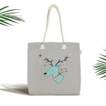 Realhomes Gri Zeminde Mavi Geyik Çizimli Kumaş Plaj Çantası Realhomes