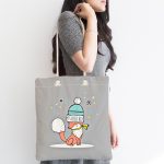 - Canta-4437-1 - Realhomes Realhomes Gri Zeminde Sevimli Tilki Desenli Kumaş Plaj Çantası Realhomes