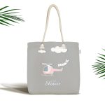 - Canta-4444 - Realhomes Realhomes Gri Zeminde Helikopter Tasarımlı Kumaş Plaj Çantası Realhomes