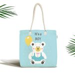 Mavi Zeminde Ayıcık Desenli Dijital Baskılı Bebek Odası Kumaş Plaj Çantası Realhomes