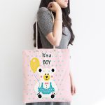 - Canta-4457-1 - Realhomes Pembe Zeminde Ayıcık Desenli Dijital Baskılı Bebek Odası Kumaş Plaj Çantası Realhomes