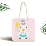 - Canta-4457 - Realhomes Pembe Zeminde Ayıcık Desenli Dijital Baskılı Bebek Odası Kumaş Plaj Çantası Realhomes