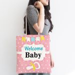 Pembe Zemin Baby Shower Temalı Özel Tasarımlı Dijital Baskılı Çocuk Odası Kumaş Plaj Çantası Realhomes