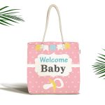 Pembe Zemin Baby Shower Temalı Özel Tasarımlı Dijital Baskılı Çocuk Odası Kumaş Plaj Çantası Realhomes