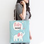 Mavi Zeminli Baby Shower Temalı Özel Tasarımlı Dijital Baskılı Çocuk Odası Kumaş Plaj Çantası Realhomes