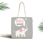- Canta-4461 - Realhomes Gri Zeminli Baby Shower Temalı Özel Tasarımlı Dijital Baskılı Çocuk Odası Kumaş Plaj Çantası Realhomes
