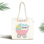 - Canta-4463 - Realhomes Beyaz Zeminli Bebek Arabası Desenli Özel Tasarımlı Dijital Baskılı Çocuk Odası Kumaş Plaj Çantası Realhomes