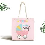 Pembe Zeminli Bebek Arabası Temalı Özel Tasarımlı Dijital Baskılı Çocuk Odası Kumaş Plaj Çantası Realhomes