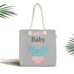 - Canta-4468 - Realhomes Gri Zemin Bebek Kıyafeti Baby Shower Tasarımlı Dijital Baskılı Çocuk Odası Kumaş Plaj Çantası Realhomes