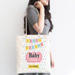 - Canta-4469-1 - Realhomes Beyaz Zemin Baby Shower Temalı Özel Tasarımlı Dijital Baskılı Çocuk Odası Kumaş Plaj Çantası Realhomes