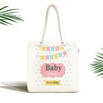 - Canta-4469 - Realhomes Beyaz Zemin Baby Shower Temalı Özel Tasarımlı Dijital Baskılı Çocuk Odası Kumaş Plaj Çantası Realhomes