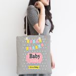 - Canta-4470-1 - Realhomes Gri Zemin Baby Shower Temalı Özel Tasarımlı Dijital Baskılı Çocuk Odası Kumaş Plaj Çantası Realhomes