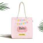 - Canta-4471 - Realhomes Pembe Zemin Baby Shower Temalı Özel Tasarımlı Dijital Baskılı Çocuk Odası Kumaş Plaj Çantası Realhomes