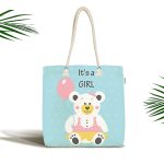 - Canta-4472 - Realhomes Mavi Zeminde It's A Girl Yazılı Özel Tasarımlı Dijital Baskılı Çocuk Odası Kumaş Plaj Çantası Realhomes