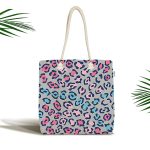 - Canta-4479 - Realhomes Renkli Leopar Desenli Özel Tasarımlı Dijital Baskılı Çocuk Odası Kumaş Plaj Çantası Realhomes
