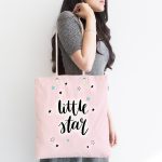 - Canta-4481-1 - Realhomes Pembe Zeminde Little Star Yıldız Tasarımlı Bebek Odası Kumaş Plaj Çantası Realhomes