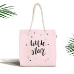 - Canta-4481 - Realhomes Pembe Zeminde Little Star Yıldız Tasarımlı Bebek Odası Kumaş Plaj Çantası Realhomes