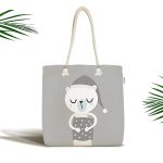 - Canta-4485 - Realhomes Realhomes Gri Zeminde Ayıcık Tasarımlı Kumaş Plaj Çantası Realhomes