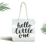 - Canta-4486 - Realhomes Mavi Beyaz Hello Little One Yazılı Özel Tasarımlı Dijital Baskılı Çocuk Odası Kumaş Plaj Çantası Realhomes